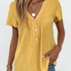 Light Yellow Jacquard Short Sleeve V Neck Blouse -OLALA Clothing Shop 333042 P 16866398823690