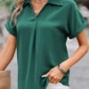 Green Short Sleeve Shirt Collar Blouse -OLALA Clothing Shop 333050 P 16843954494540