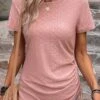 Pink Drawstring Short Sleeve Round Neck T Shirt -OLALA Clothing Shop 333079 P 16848398286190
