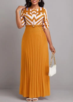 Ginger Button Geometric Print Belted Maxi Dress