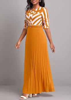 Ginger Button Geometric Print Belted Maxi Dress -OLALA Clothing Shop 333166 P 16831997710243