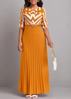 Ginger Button Geometric Print Belted Maxi Dress -OLALA Clothing Shop 333166 P 16831997714314