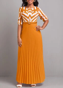 Ginger Button Geometric Print Belted Maxi Dress -OLALA Clothing Shop 333166 P 16831997717505