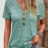Green Lace Short Sleeve V Neck T Shirt -OLALA Clothing Shop 333182 P 16831997659590