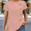 Pink Button Short Sleeve Round Neck T Shirt 2 Pink Button Short Sleeve Round Neck T Shirt -OLALA Clothing Shop 333189 P 1683183590999