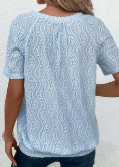 Light Blue Ruched Short Sleeve T Shirt -OLALA Clothing Shop 333209 P 16866397074581