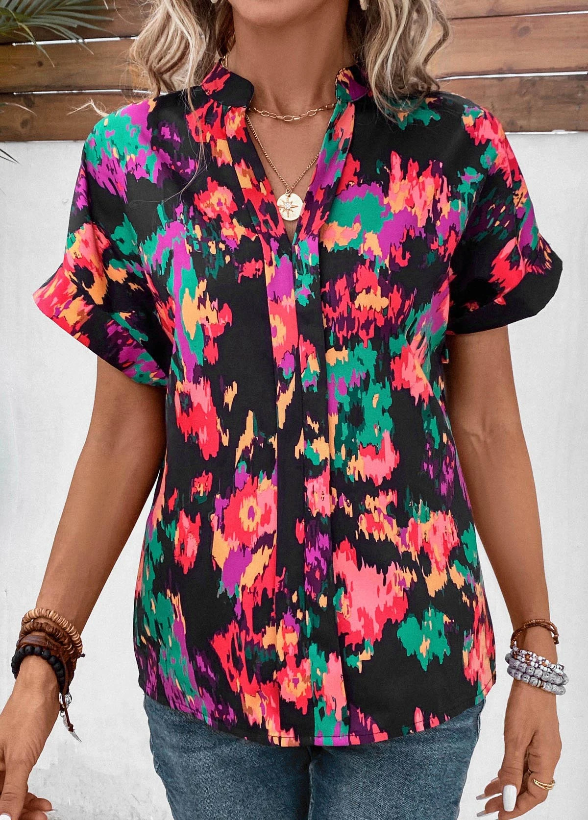 Multi Color Patchwork Dazzle Colorful Print Blouse 6 Multi Color Patchwork Dazzle Colorful Print Blouse - Image 4