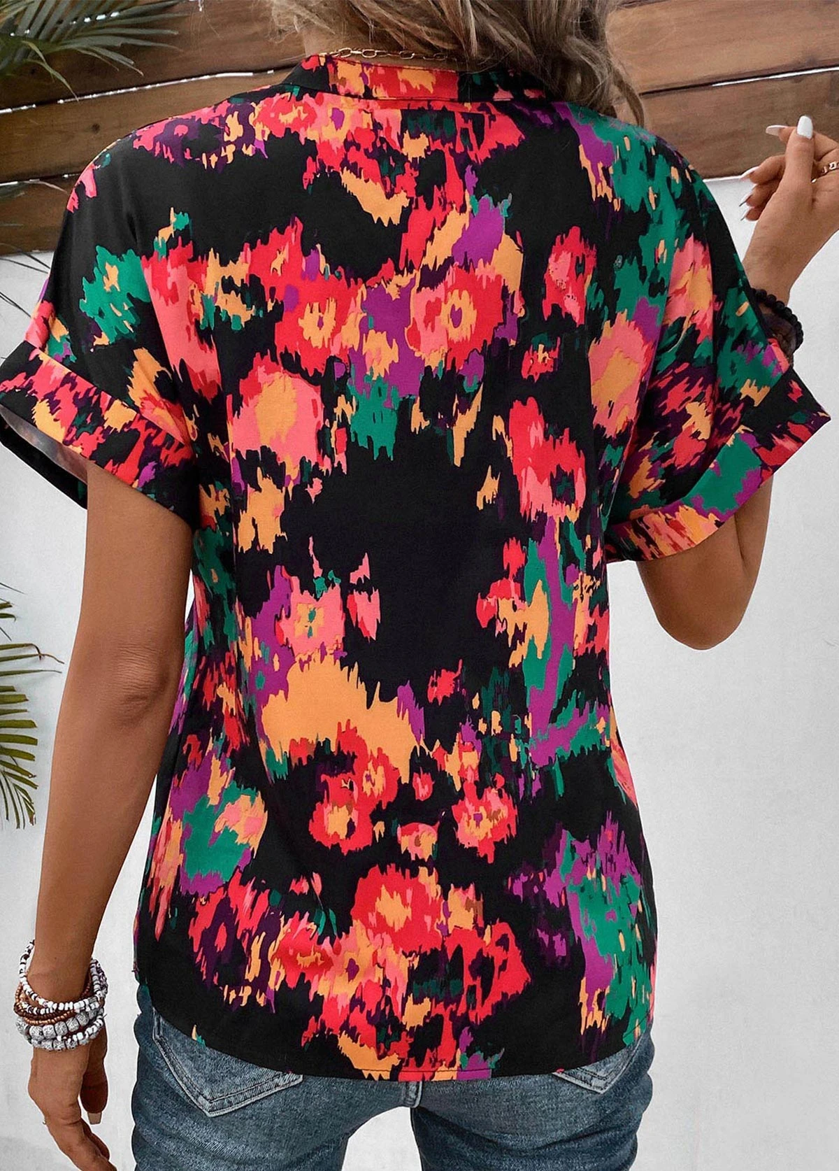 Multi Color Patchwork Dazzle Colorful Print Blouse 4 Multi Color Patchwork Dazzle Colorful Print Blouse - Image 2