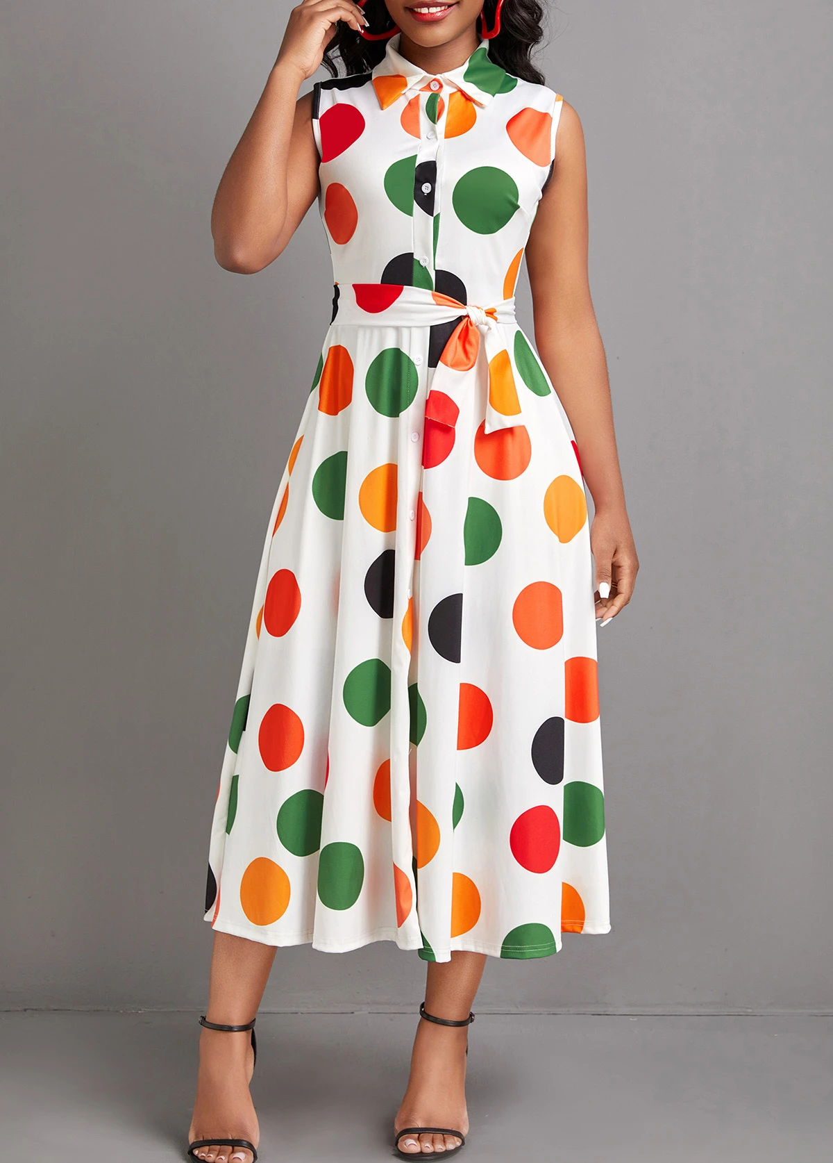 White Button Polka Dot Sleeveless Dress 6 White Button Polka Dot Sleeveless Dress - Image 4