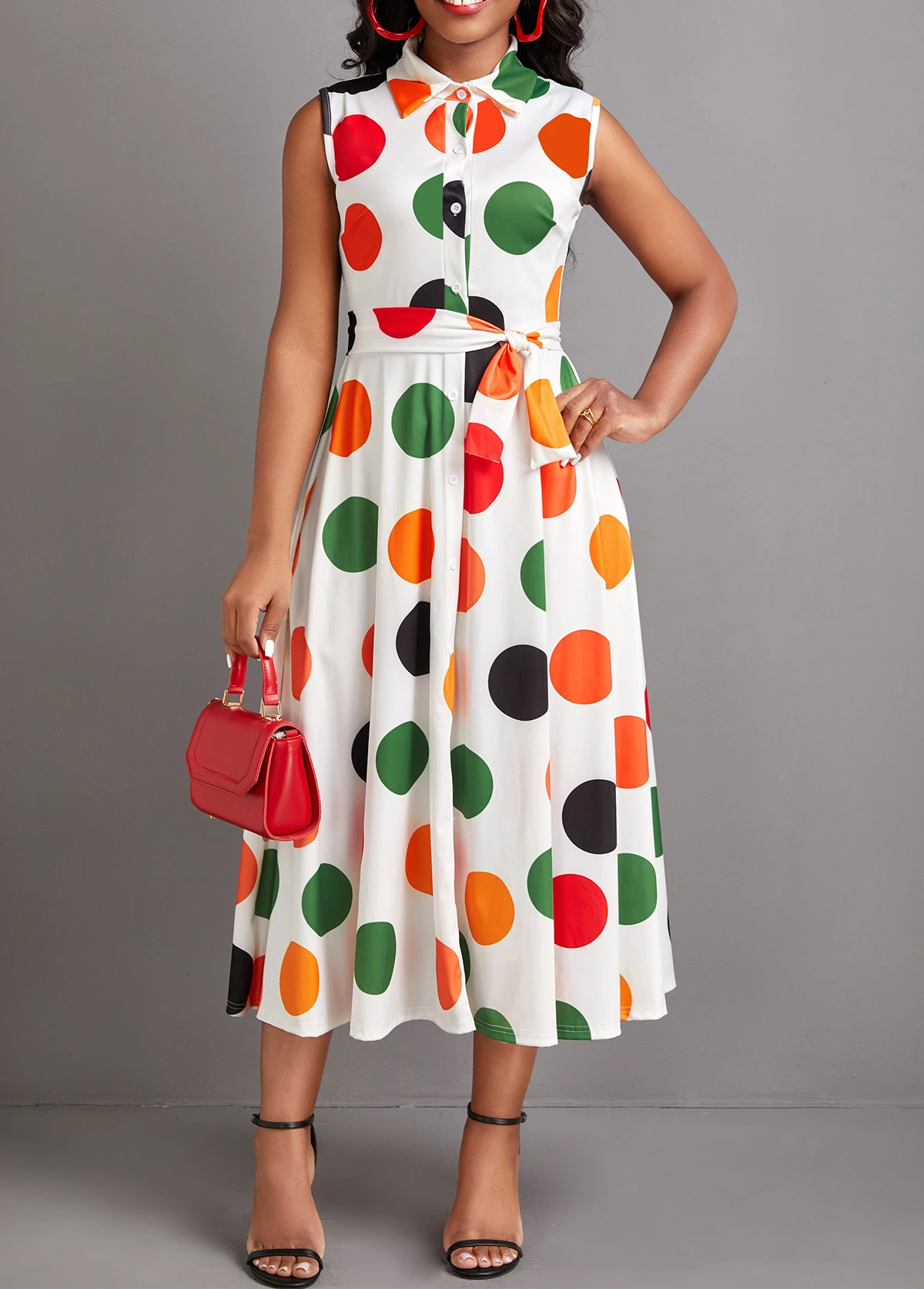 White Button Polka Dot Sleeveless Dress 3 White Button Polka Dot Sleeveless Dress