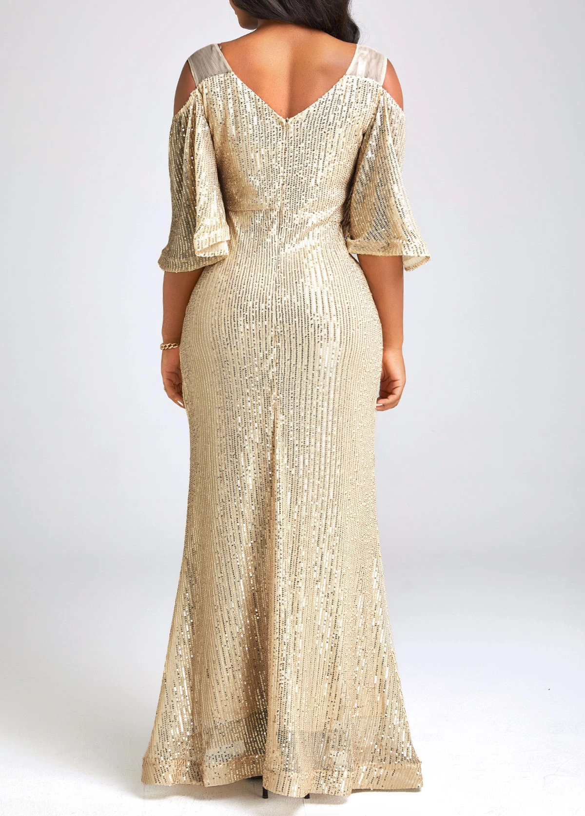 Golden Sequin Half Sleeve Maxi Dress 4 Golden Sequin Half Sleeve Maxi Dress - Image 2