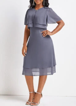 Dusty Purple Layered Short Sleeve Round Neck Dress -OLALA Clothing Shop 334271 P 16908096146952