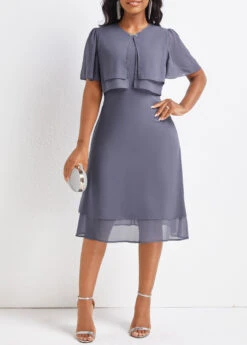Dusty Purple Layered Short Sleeve Round Neck Dress -OLALA Clothing Shop 334271 P 16908096147684