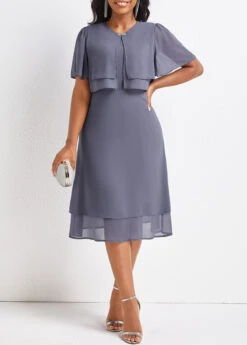 Dusty Purple Layered Short Sleeve Round Neck Dress -OLALA Clothing Shop 334271 P 16908096149953