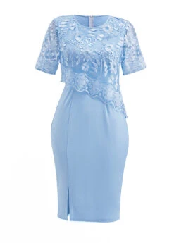 Sky Blue Lace Half Sleeve Bodycon Dress -OLALA Clothing Shop 334272 P 16941410080344