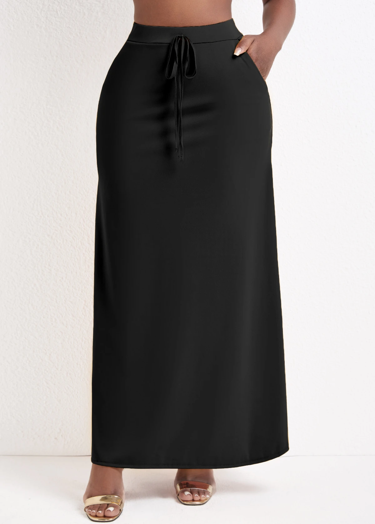 Black Pocket A Line Drawastring Maxi Skirt 3 Black Pocket A Line Drawastring Maxi Skirt