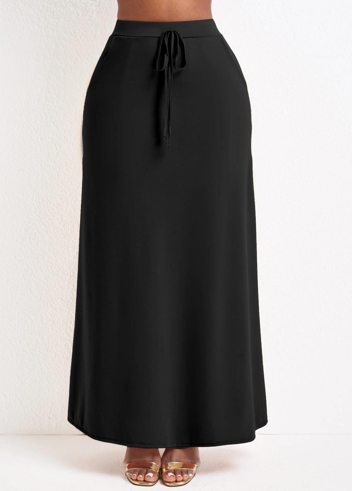 Black Pocket A Line Drawastring Maxi Skirt 6 Black Pocket A Line Drawastring Maxi Skirt - Image 4