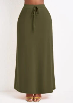 Olive Green Pocket A Line Drawastring Maxi Skirt -OLALA Clothing Shop 334290 P 16851002578003
