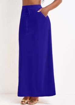 Purplish Blue Pocket A Line Drawastring Maxi Skirt -OLALA Clothing Shop 334291 P 16851002553652
