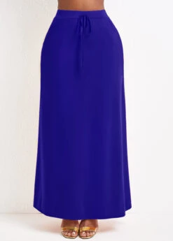 Purplish Blue Pocket A Line Drawastring Maxi Skirt -OLALA Clothing Shop 334291 P 16851002554323