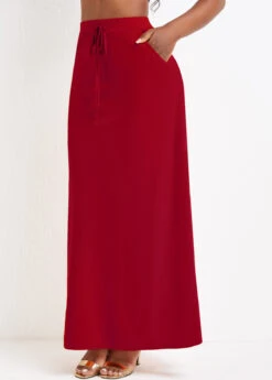 Wine Red Pocket A Line Drawastring Maxi Skirt -OLALA Clothing Shop 334292 P 16851002461642