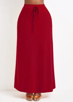 Wine Red Pocket A Line Drawastring Maxi Skirt -OLALA Clothing Shop 334292 P 16851002463953