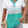 Cyan Button Striped Short Sleeve T Shirt -OLALA Clothing Shop 334663 P 1684912613455