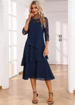 Navy Umbrella Hem Sequin A Line Dress -OLALA Clothing Shop 334851 P 16950047132003