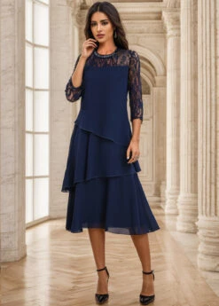 Navy Umbrella Hem Sequin A Line Dress -OLALA Clothing Shop 334851 P 16950047136307