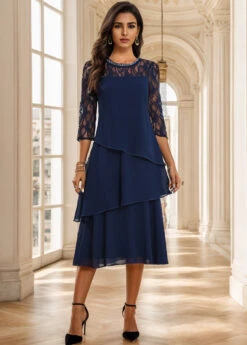 Navy Umbrella Hem Sequin A Line Dress -OLALA Clothing Shop 334851 P 16950047138496
