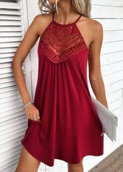 Wine Red Patchwork Short A Line Sleeveless Dress -OLALA Clothing Shop 334962 P 16871362870553