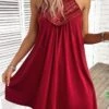 Wine Red Patchwork Short A Line Sleeveless Dress -OLALA Clothing Shop 334962 P 16871362872000