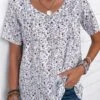 Bleaching White Ruched Ditsy Floral Print T Shirt -OLALA Clothing Shop 335281 P 16869216478135