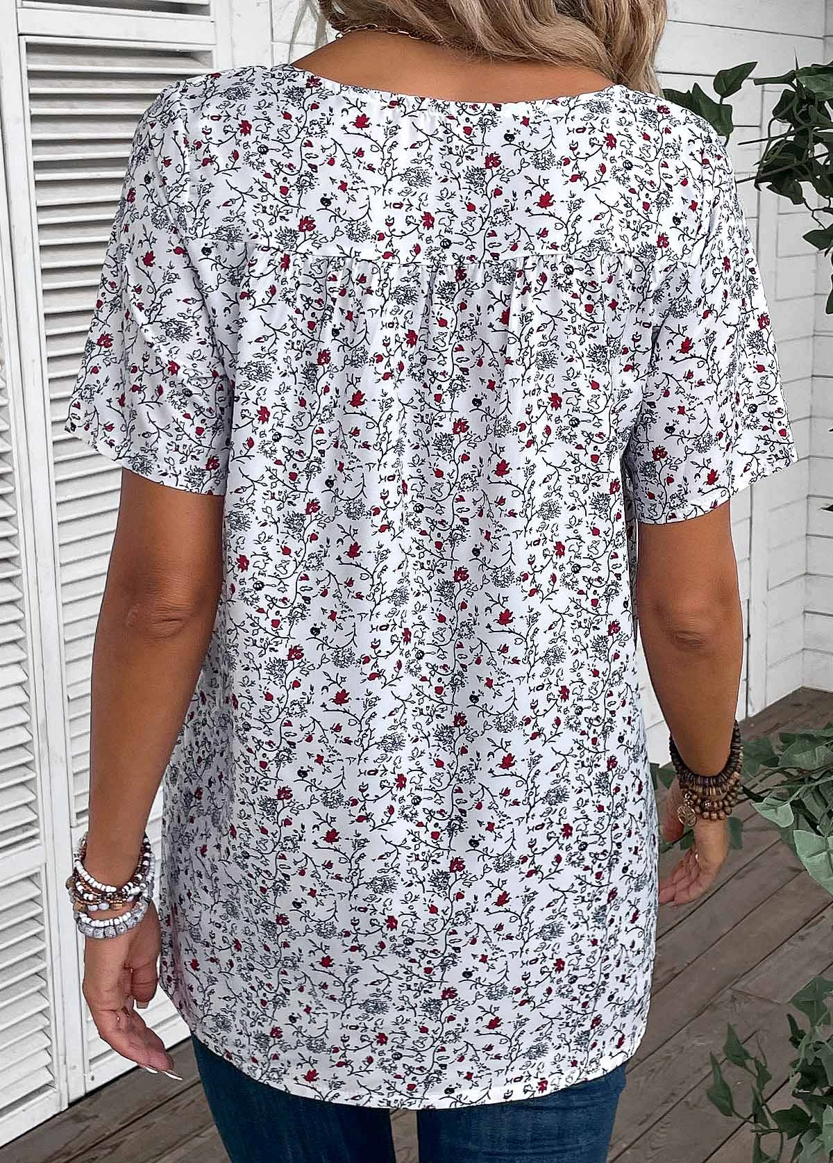 Bleaching White Ruched Ditsy Floral Print T Shirt 4 Bleaching White Ruched Ditsy Floral Print T Shirt - Image 2