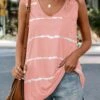 Pink Striped V Neck Tank Top -OLALA Clothing Shop 335379 P 16855258901270