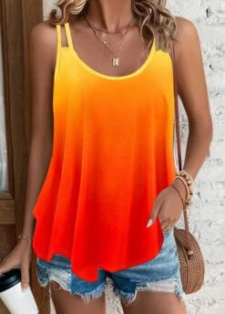 Multi Color Ombre Scoop Neck Camisole Top -OLALA Clothing Shop 335485 P 1690514769137