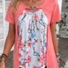 Peach Red Fake 2in1 Floral Print T Shirt -OLALA Clothing Shop 335610 P 16873114996564