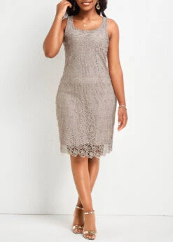 Skin Color Two Piece Dress And Cardigan -OLALA Clothing Shop 335657 P 16873427252421