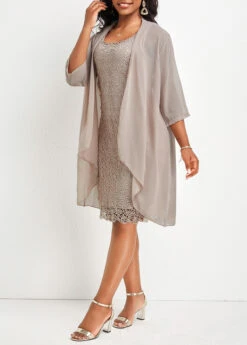 Skin Color Two Piece Dress And Cardigan -OLALA Clothing Shop 335657 P 16873427252930