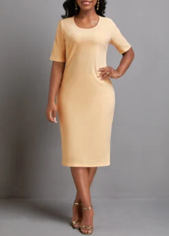 Patchwork Light Camel Two Piece Dress And Cover Up -OLALA Clothing Shop 335660 P 16914695750914