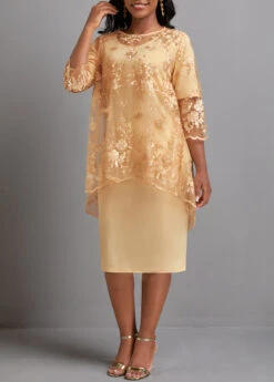 Patchwork Light Camel Two Piece Dress And Cover Up -OLALA Clothing Shop 335660 P 16914695759542