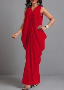 Red Split O Shape Sleeveless Maxi Dress -OLALA Clothing Shop 335996 P 16865672723582