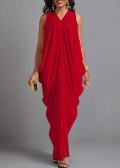 Red Split O Shape Sleeveless Maxi Dress -OLALA Clothing Shop 335996 P 16865672726093
