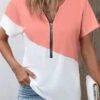 Dusty Pink Zipper Short Sleeve T Shirt -OLALA Clothing Shop 336140 P 16878639135023