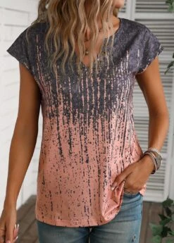 Dusty Pink Grommet Graffiti Print T Shirt -OLALA Clothing Shop 336145 P 16881206462103