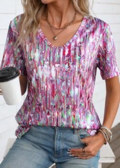 Multi Color Lightweight Dazzle Colorful Print T Shirt -OLALA Clothing Shop 336237 P 16883785611405