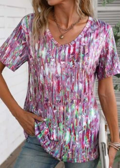 Multi Color Lightweight Dazzle Colorful Print T Shirt -OLALA Clothing Shop 336237 P 16883785612453