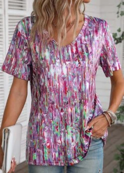 Multi Color Lightweight Dazzle Colorful Print T Shirt