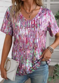 Multi Color Lightweight Dazzle Colorful Print T Shirt -OLALA Clothing Shop 336237 P 16883785614524