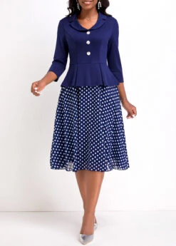 Navy Fake 2in1 Polka Dot Lapel Dress -OLALA Clothing Shop 336593 P 16927905513333